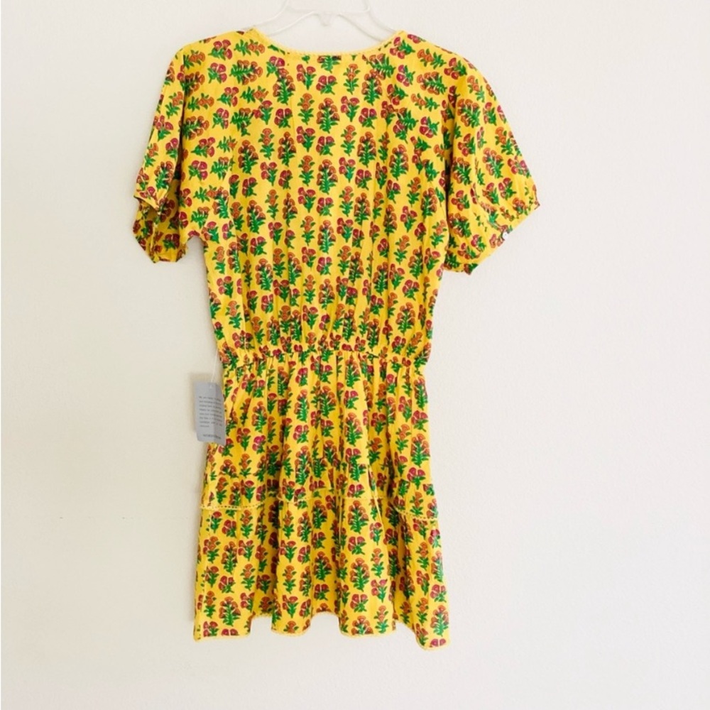 Maifin Yellow Cotton Floral Short Sleeve Mini Dress XS - Picture 3 of 4